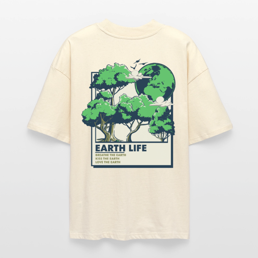 Unisex Organic Oversized Shirt „EARTH LIFE“ | Nachhaltiges Statement mit Rückendruck aus Bio-Baumwolle - Weißgrau