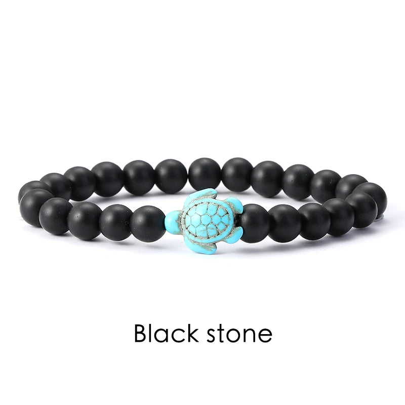 Tigerauge Armband mit Türkis-Schildkröte - Naturstein Bracelet für Damen & Herren im maritimen Boho-Stil