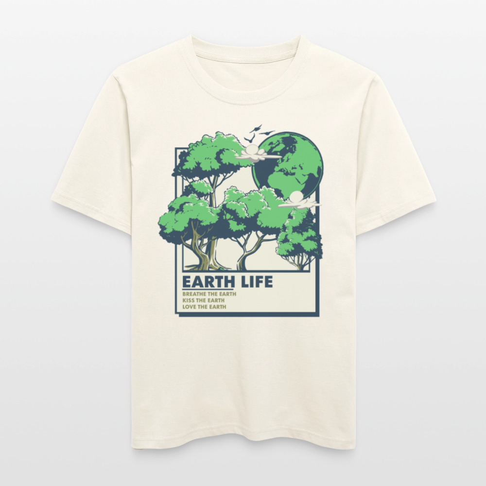 Unisex Organic Relaxed Fit T-Shirt „EARTH LIFE“ | Nachhaltiges T-Shirt mit Frontprint aus Bio-Baumwolle - Naturweiß 