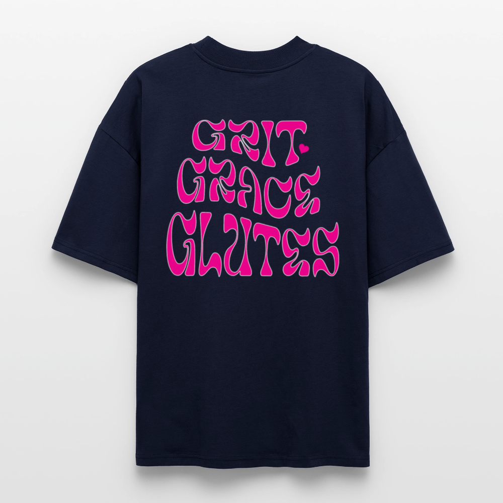 Oversized Gym Shirt mit Rückenprint | GRIT GRACE GLUTES | 100% Bio-Baumwolle - Navy