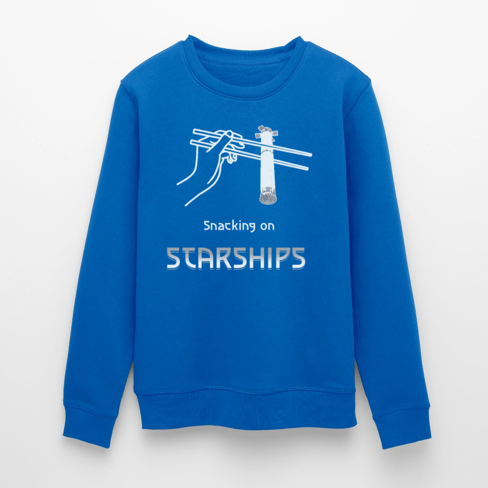 Starship Sweatshirt mit futuristischem Frontprint | „Snacking on Starships“ | 100% Bio-Baumwolle - Königsblau