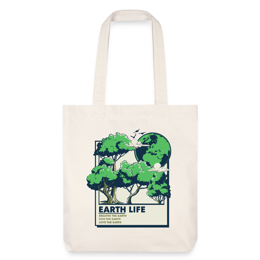 Jutebeutel „EARTH LIFE“ | Umweltfreundlicher Stoffbeutel mit grünem Natur-Design - Naturweiß
