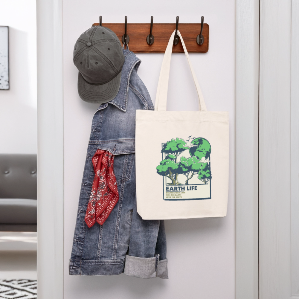 Jutebeutel „EARTH LIFE“ | Umweltfreundlicher Stoffbeutel mit grünem Natur-Design - Naturweiß
