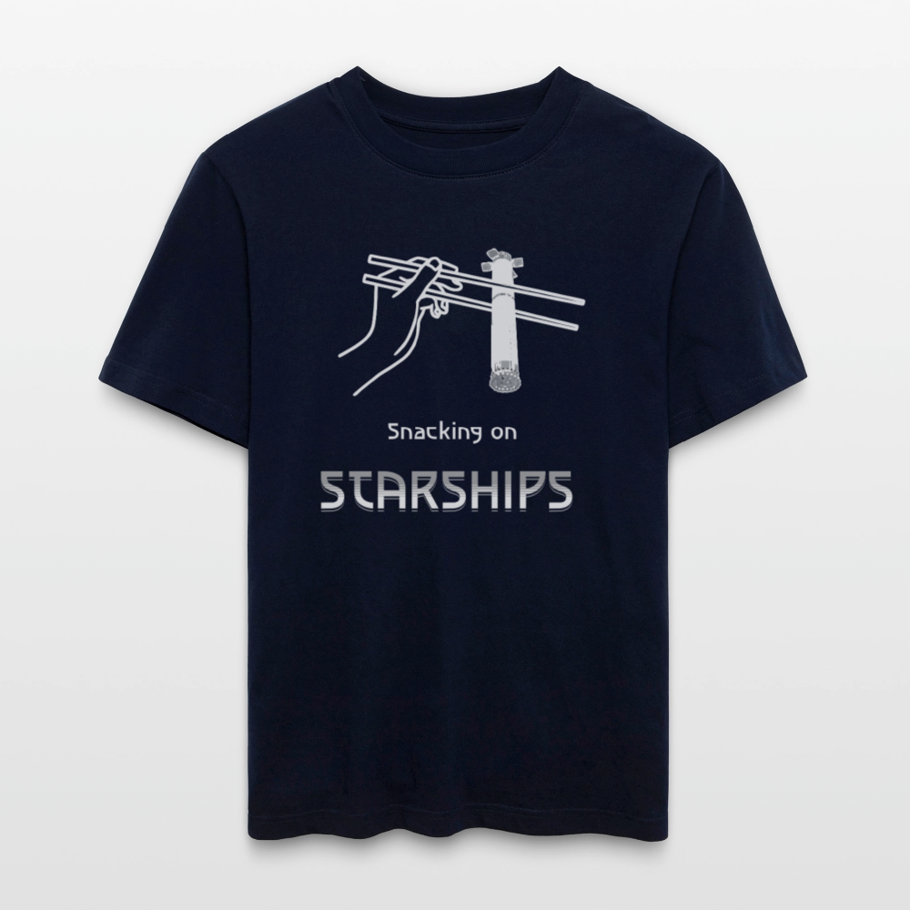 Space Shirt  „Snacking on Starships“ | Relaxed Fit mit Frontprint für Space-Enthusiasten | 100% Organic - Navy
