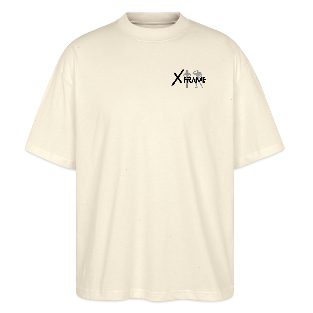 Premium Organic Unisex Oversized Shirt Team XFrame 2 | Stylisches Bodybuilding Shirt (Heller Stoff) - Weißgrau