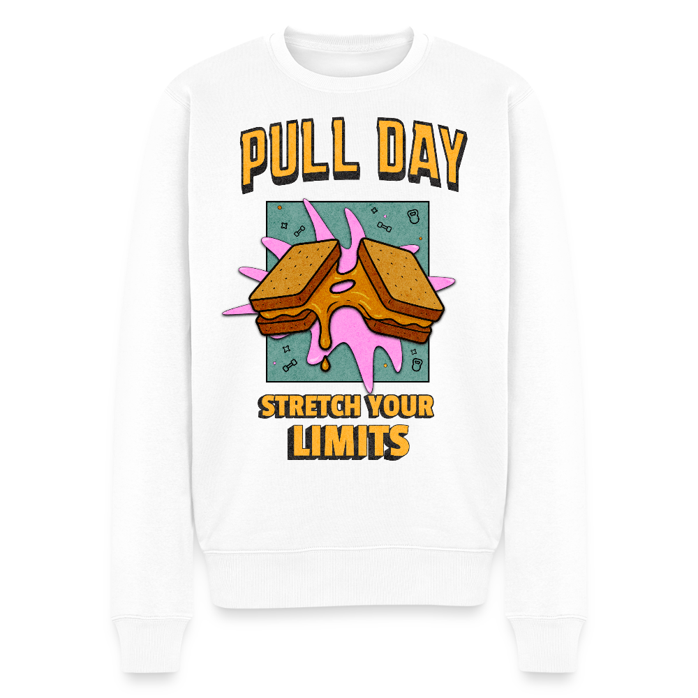Lustiges Gym Sweatshirt "Pull Day – Stretch Your Limits" | Premium Sweatshirt | Fitness & Gym Streatwear - Weiß