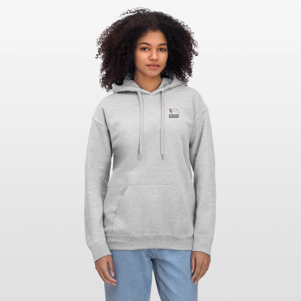 Softstyle Hoodie „Blumen gegen Burnout“ | Midweight, Unisex, Brustprint - Hellgrau meliert
