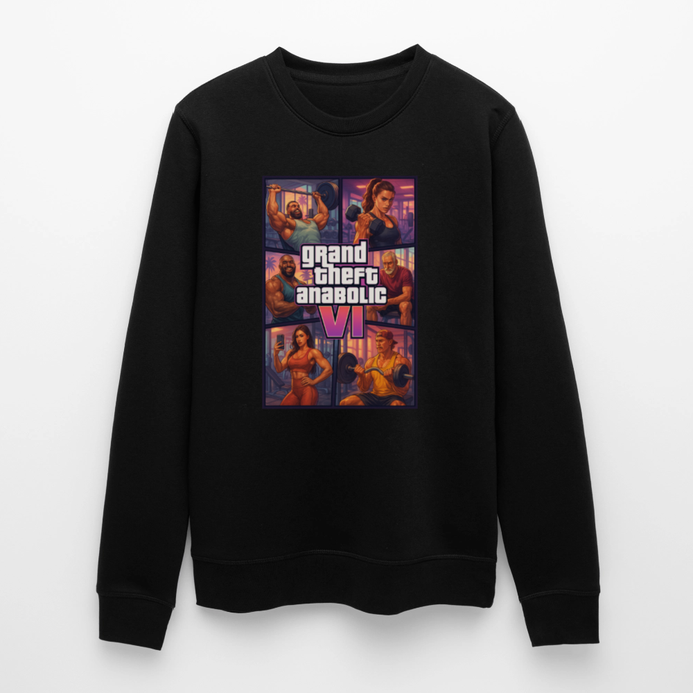 GTA VI Sweatshirt "Grand Theft Anabolic" – Organic Fitness Pullover im Retro Comic Look - Schwarz