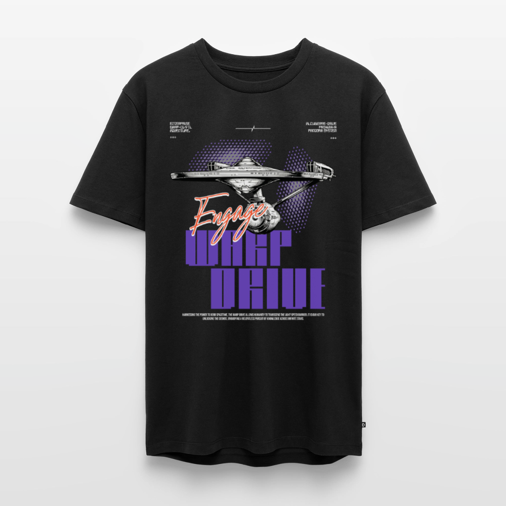Warp Drive Premium Bio T-Shirt Herren – "Engage" Sci-Fi Raumschiff Retro Print - Schwarz