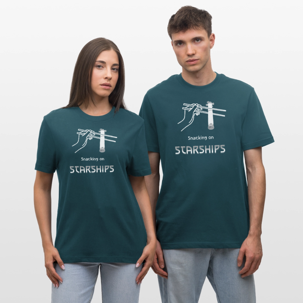 Space Shirt  „Snacking on Starships“ | Relaxed Fit mit Frontprint für Space-Enthusiasten | 100% Organic - Dunkles Petrol