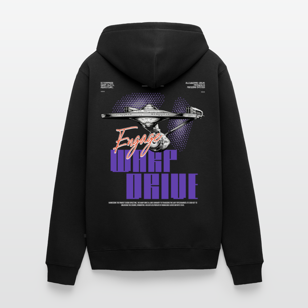 Warp Drive Unisex Premium Bio Zipper Hoodie – "Engage" Sci-Fi Raumschiff Fleece - Schwarz