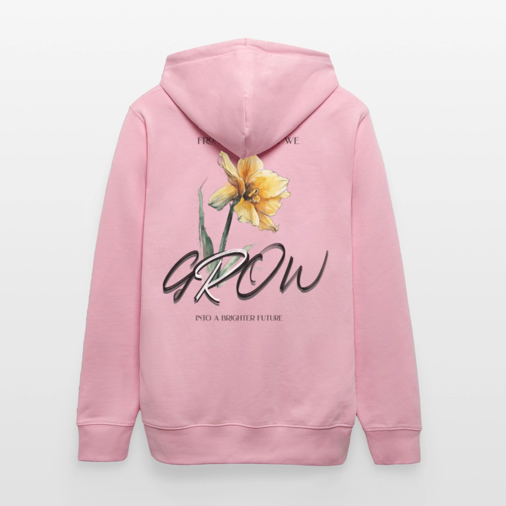 Unisex Bio Hoodie mit Blumenmotiv & „Grow“-Spruch | Nachhaltiger Kapuzenpullover - Hellrosa