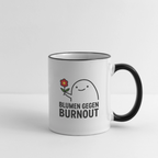Tasse „Blumen gegen Burnout“ | Keramik, Spülmaschinenfest, Geschenkidee - Weiß/Schwarz