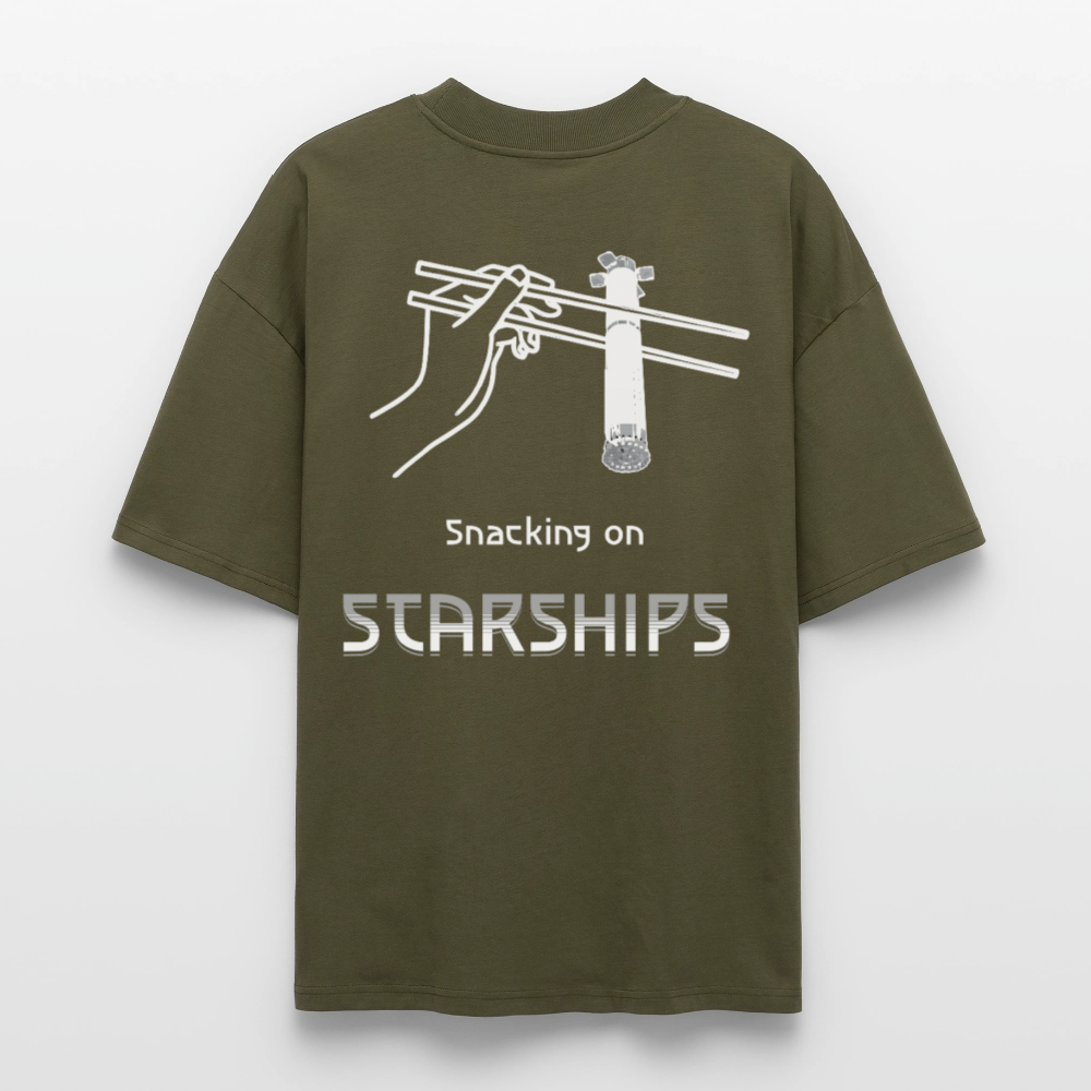 Space Shirt „Snacking on Starships“ | Bio-Shirt mit Rückendruck im Oversized Fit | 100% Organic - Khaki