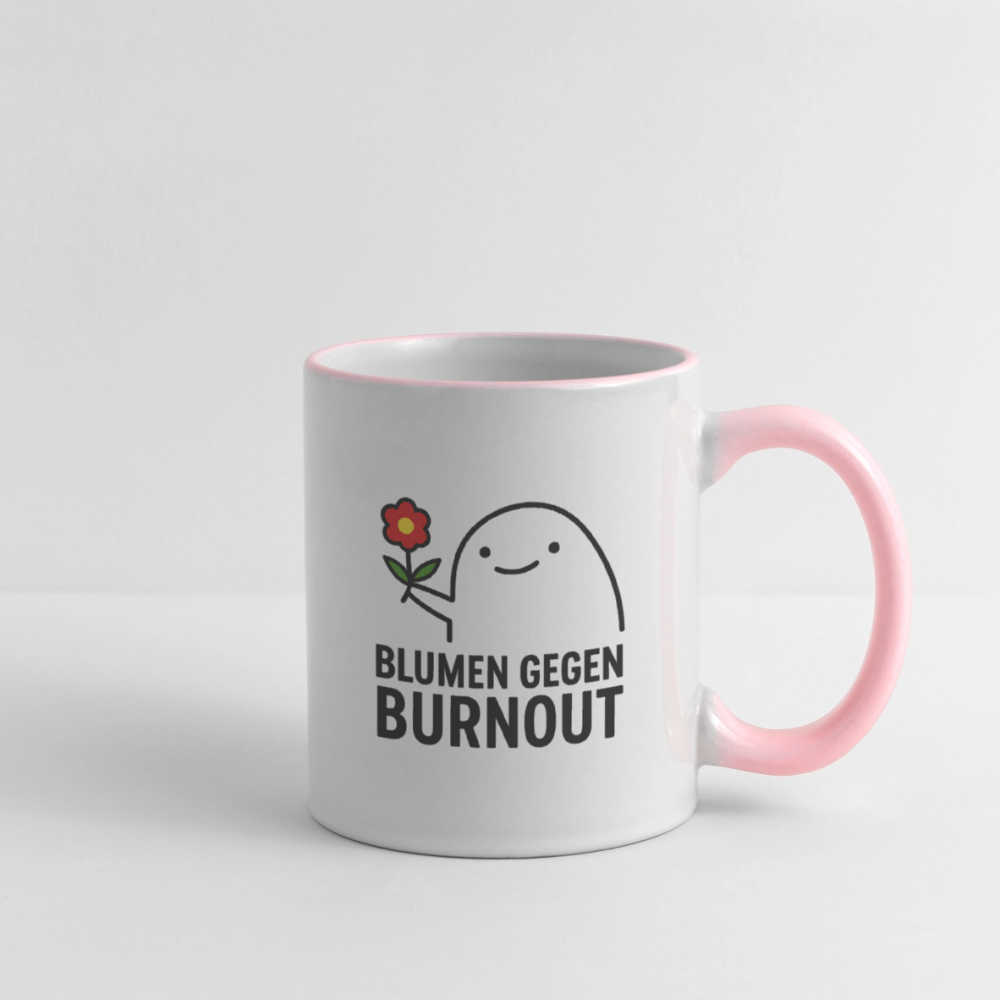 Tasse „Blumen gegen Burnout“ | Keramik, Spülmaschinenfest, Geschenkidee - Weiß/Pink