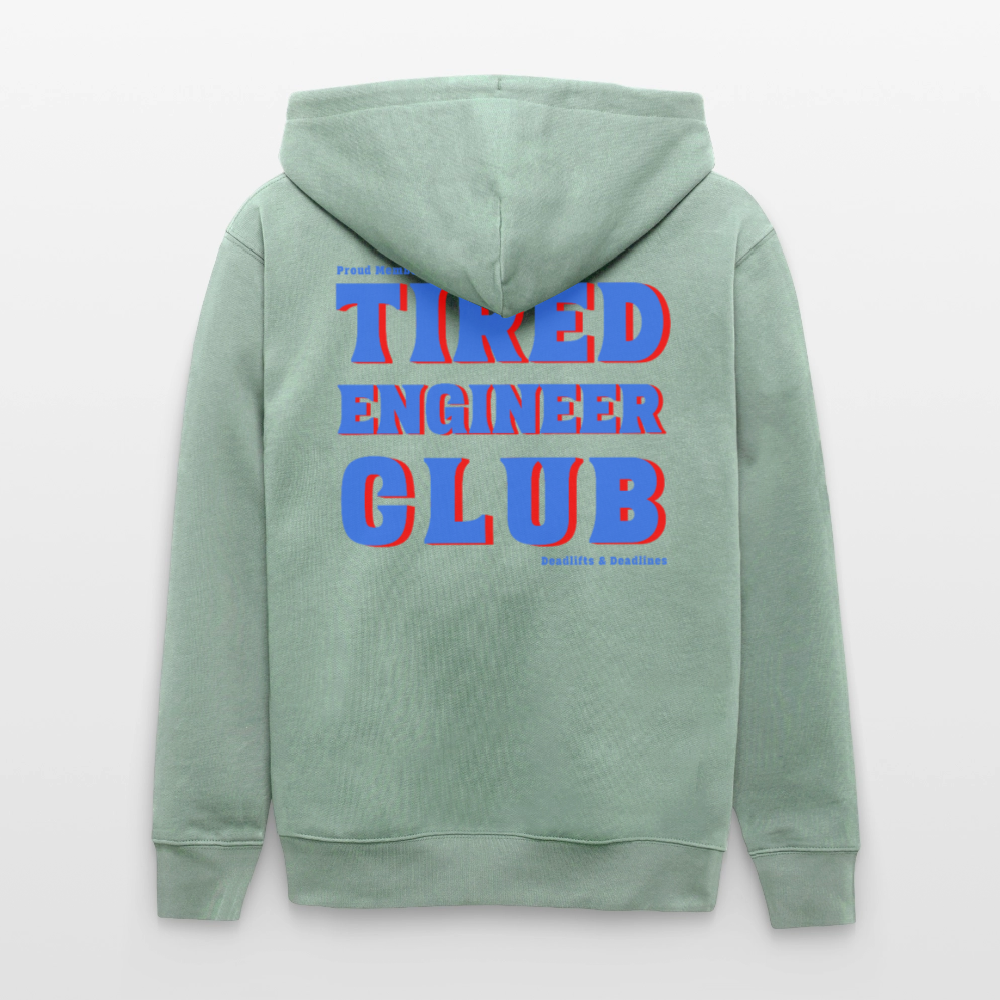 Tired Engineer Club Zipper Hoodie – Bio Unisex mit Statement | Planet Pioneers - Helles Graugrün