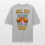 Lustiges Gym Shirt "Pull Day – Stretch Your Limits" | Premium Organic Oversized Shirt (Unisex) | Fitness & Gym Streatwear - Grau meliert