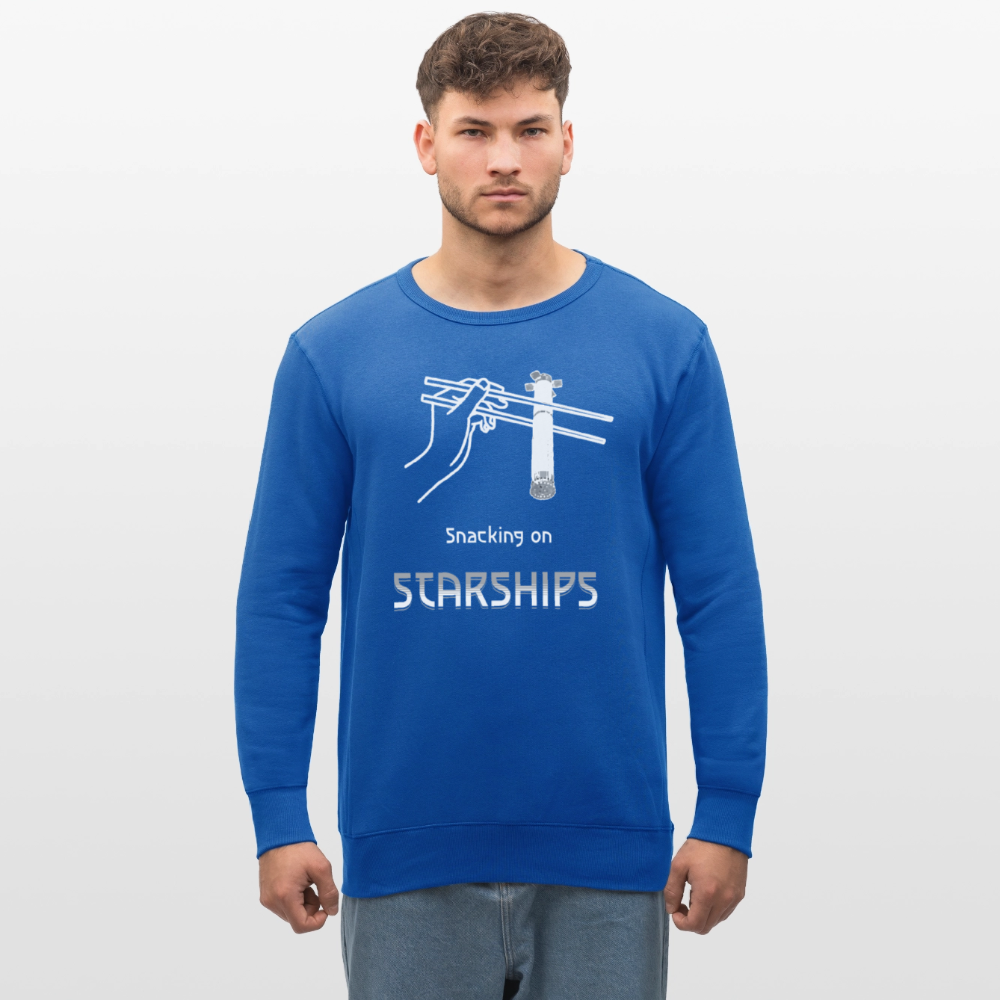 Starship Sweatshirt mit futuristischem Frontprint | „Snacking on Starships“ | 100% Bio-Baumwolle - Königsblau