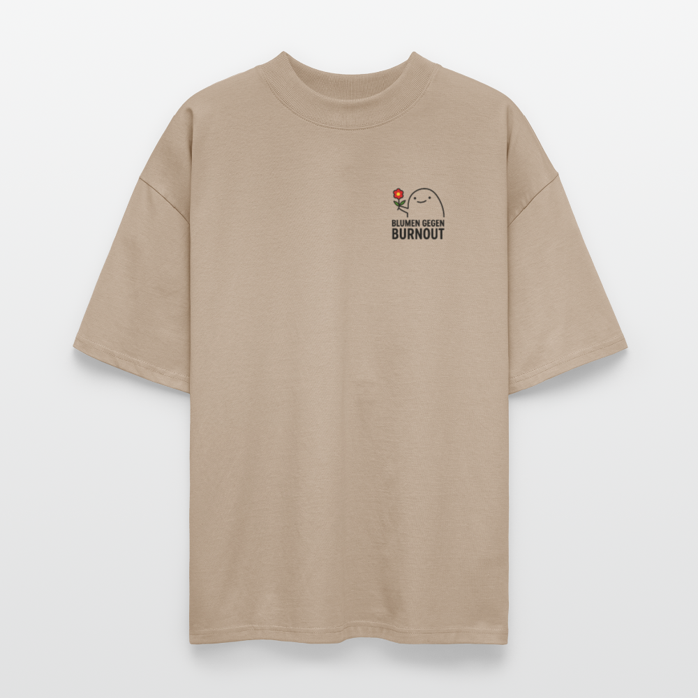 Premium Oversized Shirt „Blumen gegen Burnout“ | Nachhaltig, Bio-Baumwolle, Unisex - Steingrau