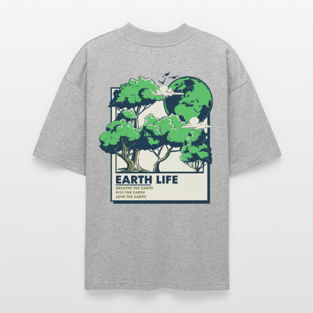 Unisex Organic Oversized Shirt „EARTH LIFE“ | Nachhaltiges Statement mit Rückendruck aus Bio-Baumwolle - Grau meliert