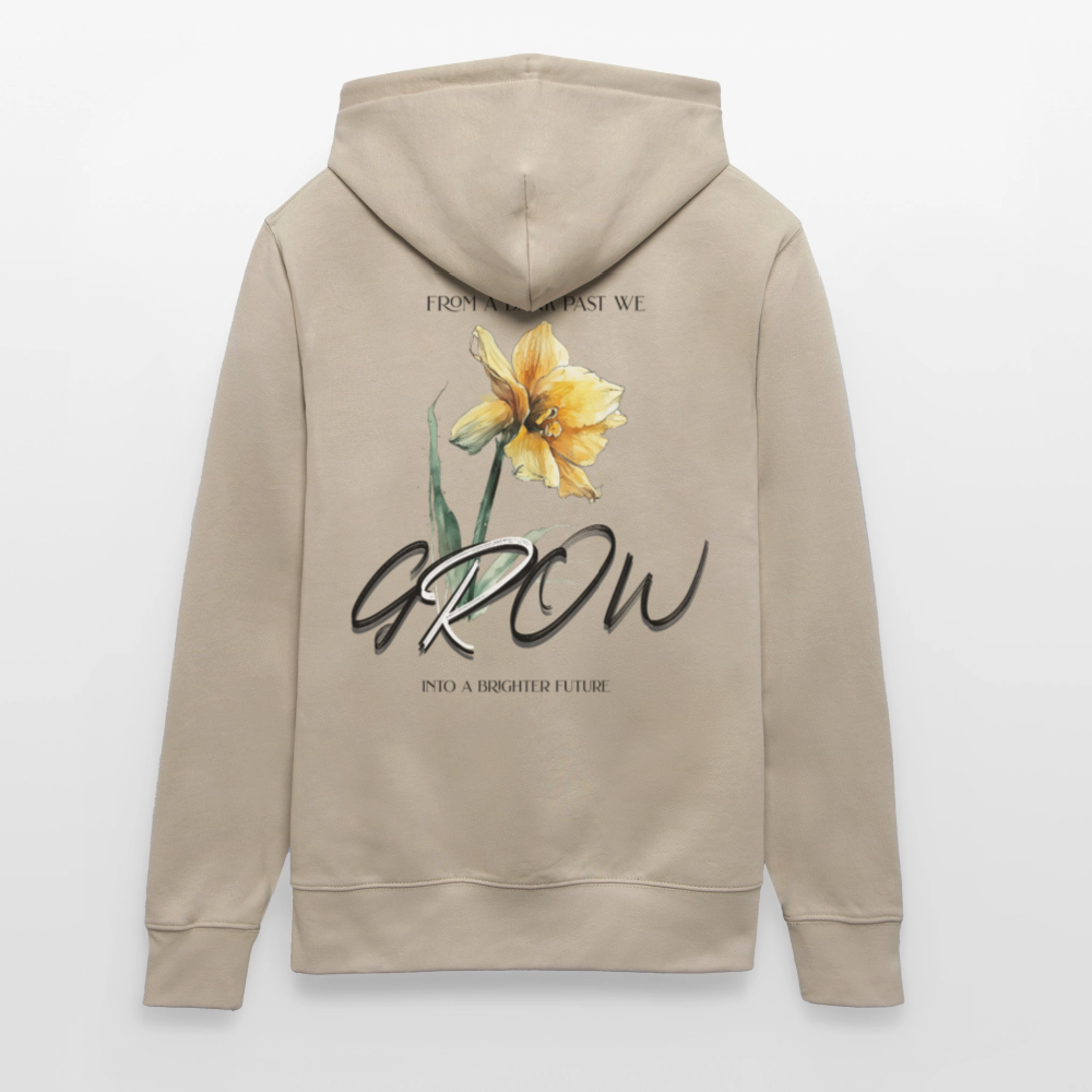 Unisex Bio Hoodie mit Blumenmotiv & „Grow“-Spruch | Nachhaltiger Kapuzenpullover - Beige