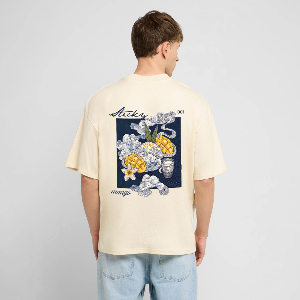 Oversized Unisex Bio T-Shirt „Sticky Mango“ – Streetwear Backprint | Planet Pioneers - Natur
