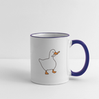 Lustige Kaffeetasse mit frechem Enten-Motiv „Duck Around and Find Out“ Tasse - Weiß/Kobaltblau