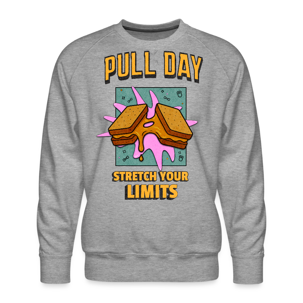 Lustiges Gym Sweatshirt "Pull Day – Stretch Your Limits" | Premium Sweatshirt | Fitness & Gym Streatwear - Grau meliert