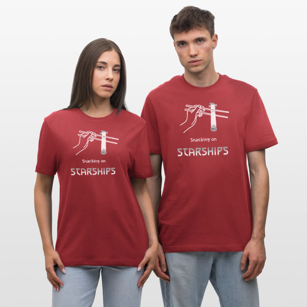 Space Shirt  „Snacking on Starships“ | Relaxed Fit mit Frontprint für Space-Enthusiasten | 100% Organic - Erdrot