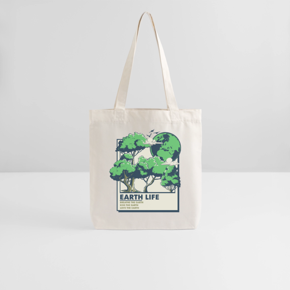 Jutebeutel „EARTH LIFE“ | Umweltfreundlicher Stoffbeutel mit grünem Natur-Design - Naturweiß