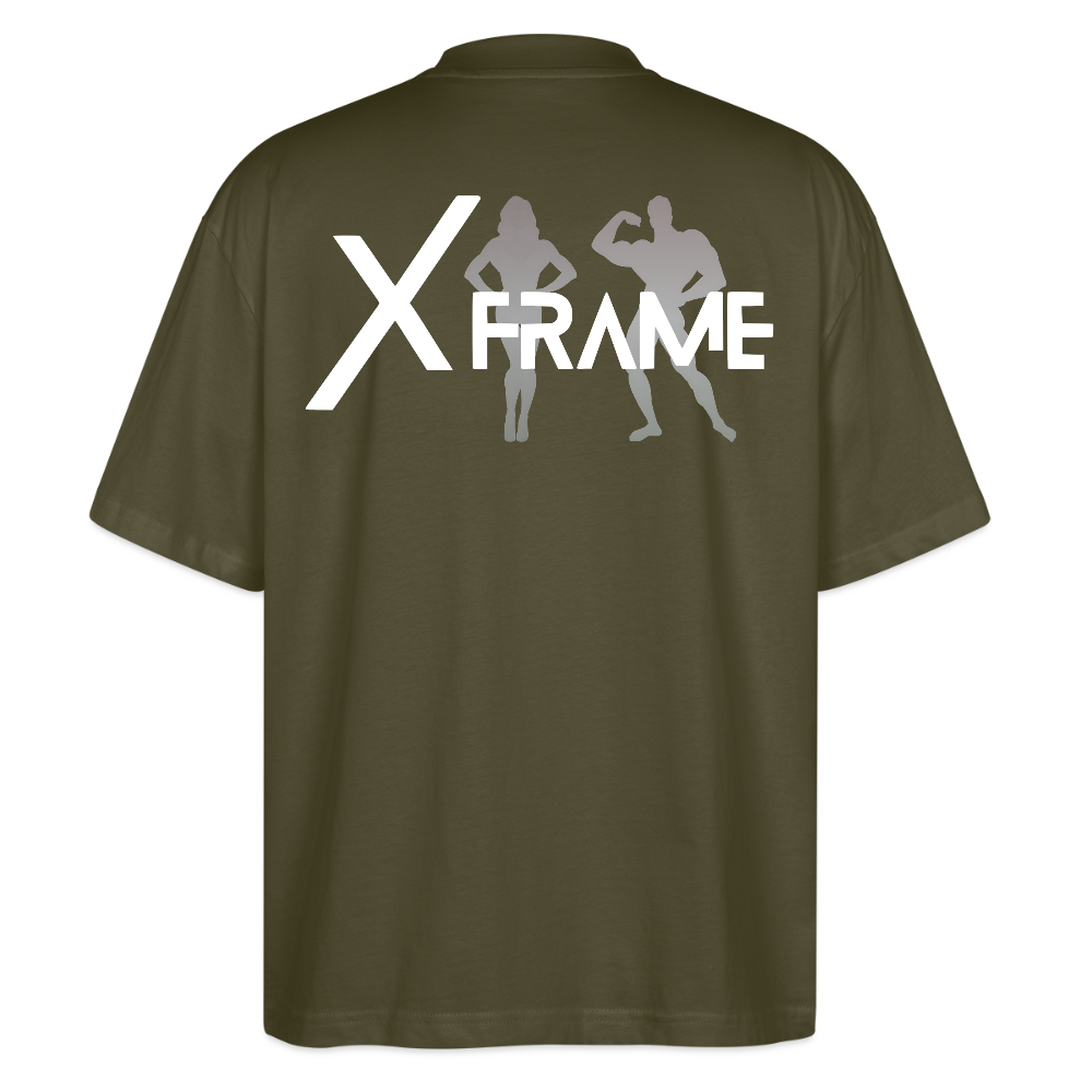 XFRAME Oversized Shirt Unisex | Premium Fitness T-Shirt mit Bodybuilding-Silhouette (Dunkler Stoff) - Khaki
