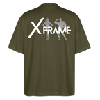 XFRAME Oversized Shirt Unisex | Premium Fitness T-Shirt mit Bodybuilding-Silhouette (Dunkler Stoff) - Khaki