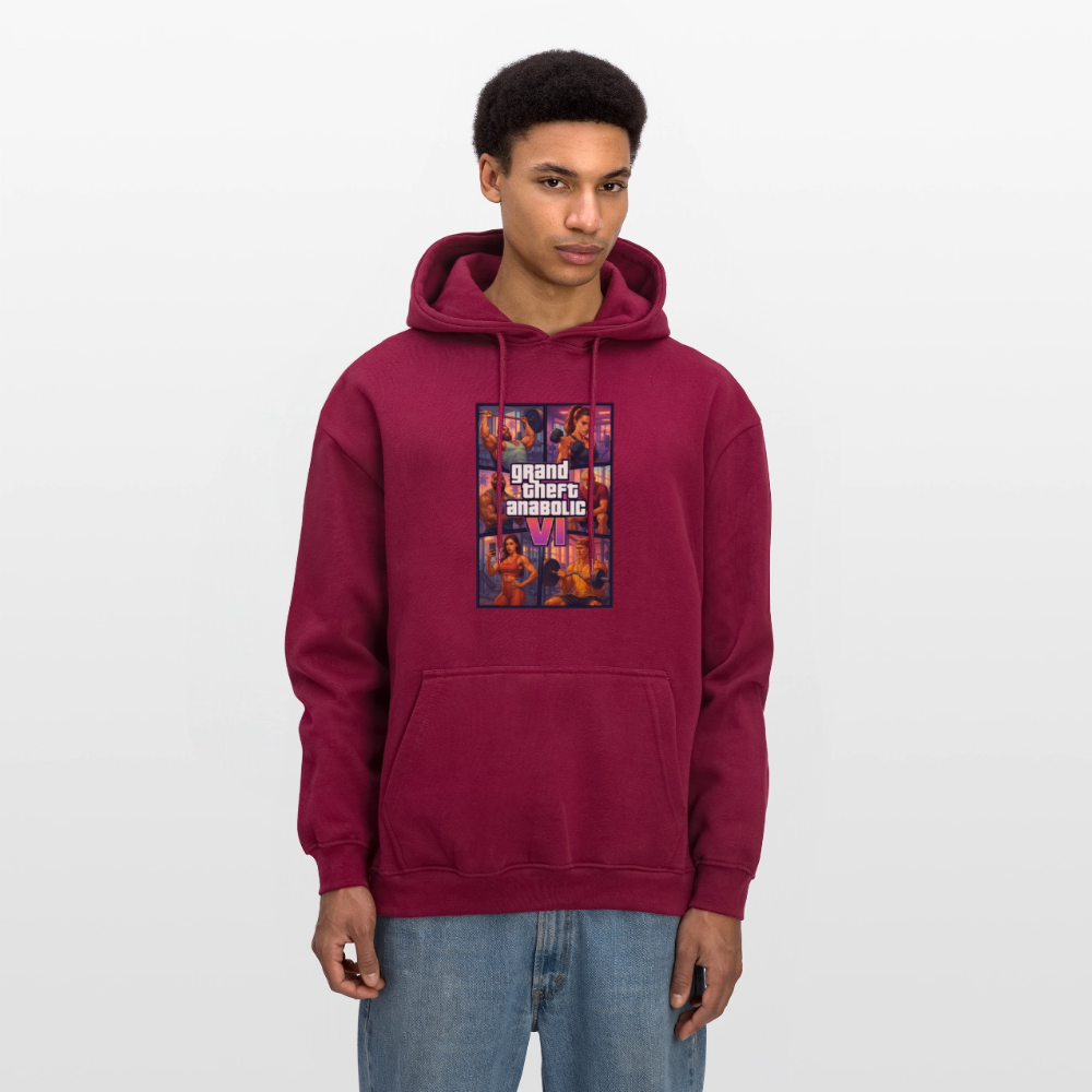GTA VI Hoodie "Grand Theft Anabolic" – Premium Fitness Oversized Hoodie im Retro Comic Style - Burgunderrot