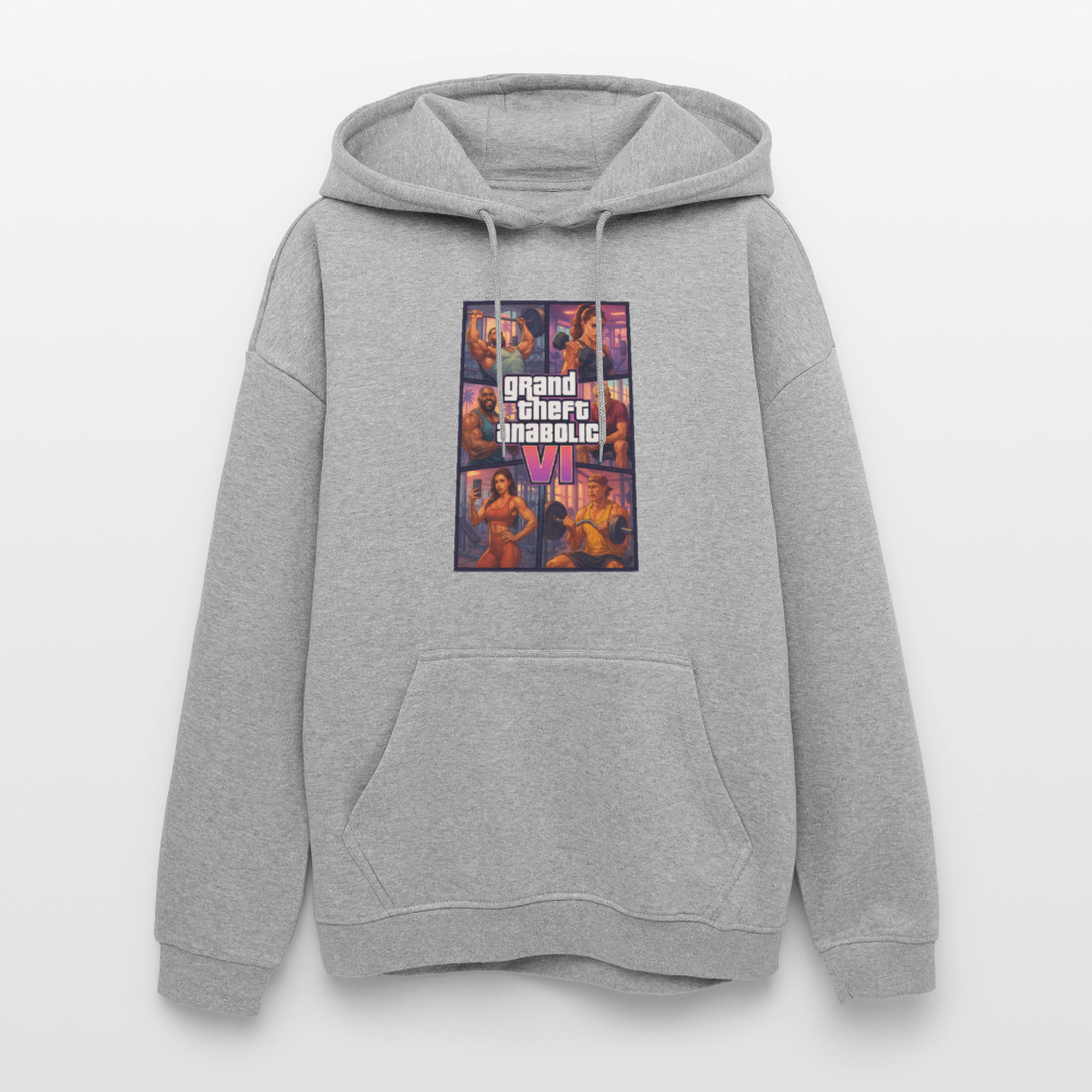 GTA VI Hoodie "Grand Theft Anabolic" – Premium Fitness Oversized Hoodie im Retro Comic Style - Grau meliert