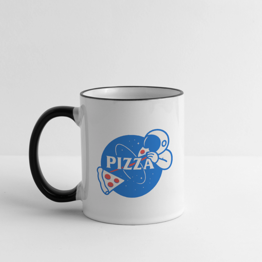 NASA Pizza Fusion Tasse | Kaffeebecher mit Astronaut & Pizza-Design - Weiß/Schwarz