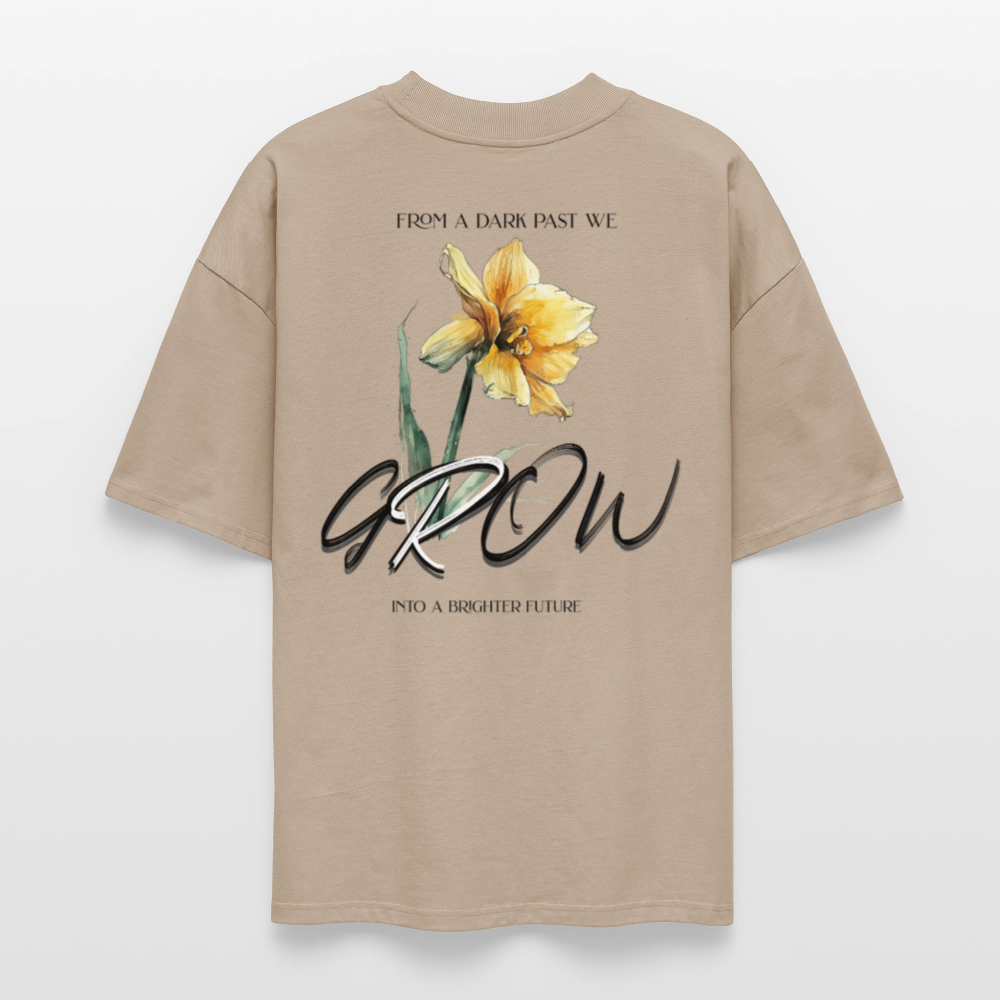 Oversized Bio T-Shirt Unisex – „Grow from a dark past“ Statement | Nachhaltig & stylisch - Steingrau