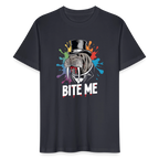 Unisex Bio-T-Shirt BITE ME – Lustiges Walross-Design mit Zylinder & buntem Splash-Effekt - Dunkles Graublau