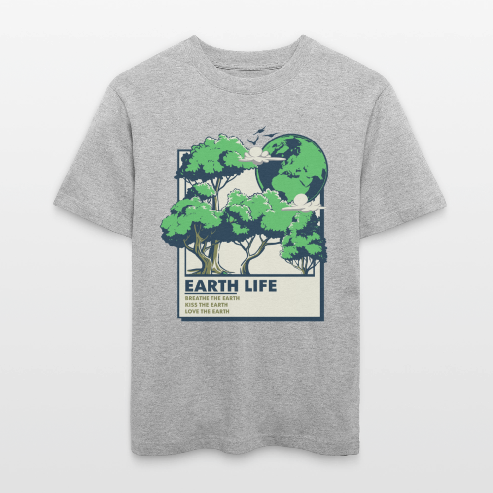 Unisex Organic Relaxed Fit T-Shirt „EARTH LIFE“ | Nachhaltiges T-Shirt mit Frontprint aus Bio-Baumwolle - Grau meliert