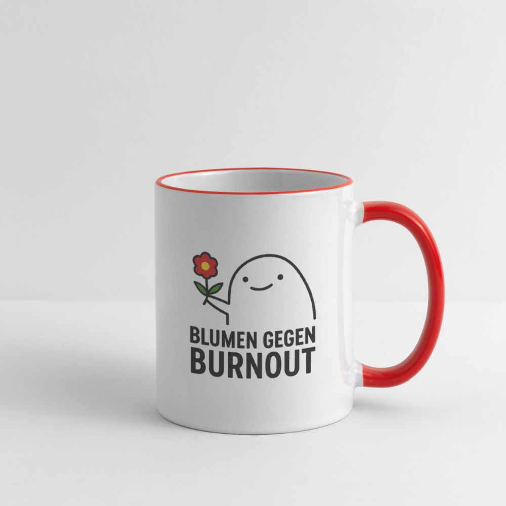 Tasse „Blumen gegen Burnout“ | Keramik, Spülmaschinenfest, Geschenkidee - Weiß/Rot
