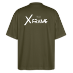 Premium Oversized Shirt | Team XFrame | Stylisches Unisex Shirt für Bodybuilding, Fitness & Training (Dunkler Stoff) - Khaki