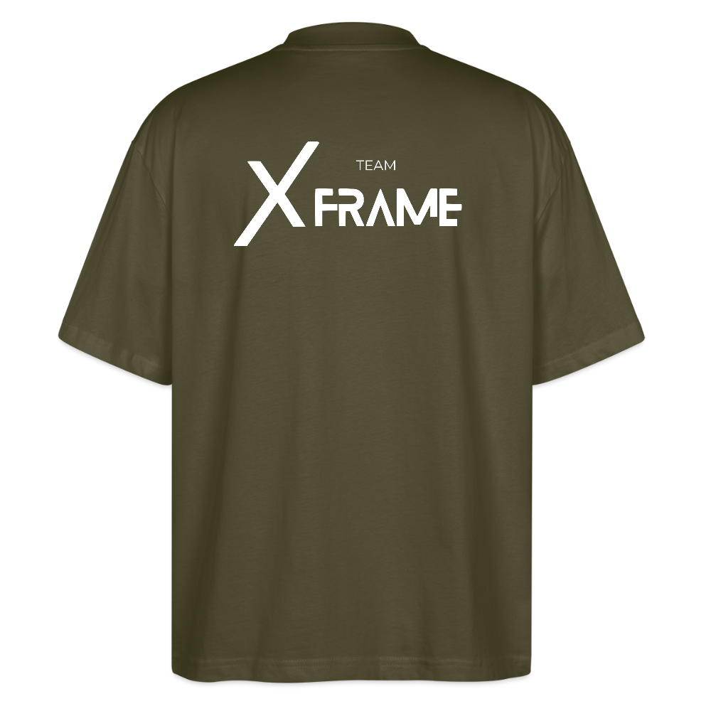 Premium Oversized Shirt | Team XFrame | Stylisches Unisex Shirt für Bodybuilding, Fitness & Training (Dunkler Stoff) - Khaki