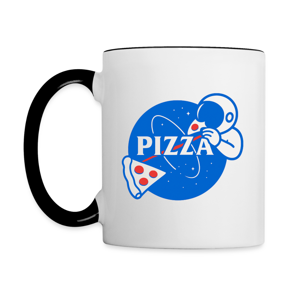 NASA Pizza Fusion Tasse | Kaffeebecher mit Astronaut & Pizza-Design - Weiß/Schwarz