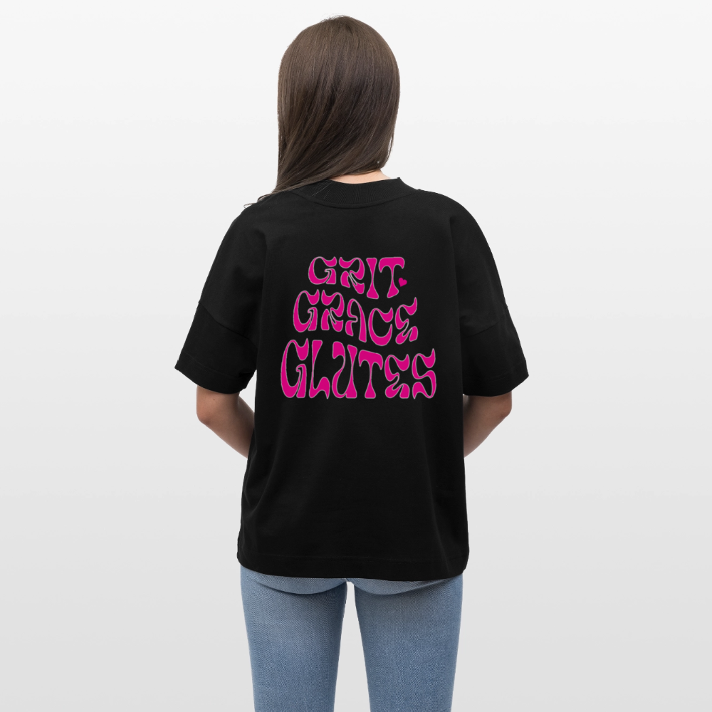 Oversized Gym Shirt mit Rückenprint | GRIT GRACE GLUTES | 100% Bio-Baumwolle - Schwarz