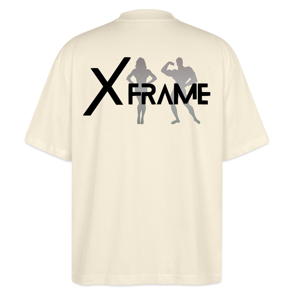 XFRAME Oversized Shirt Unisex | Premium Fitness T-Shirt mit Bodybuilding-Silhouette (Heller Stoff) - Weißgrau