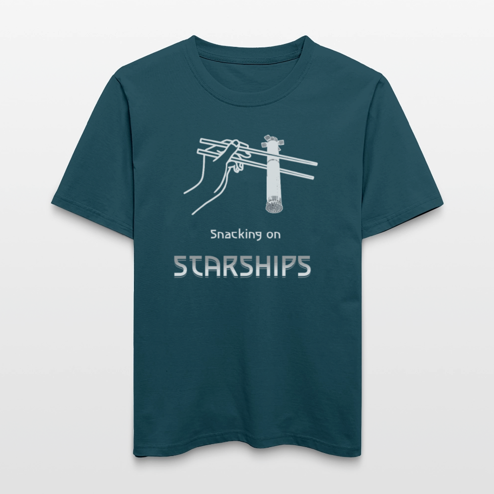 Space Shirt  „Snacking on Starships“ | Relaxed Fit mit Frontprint für Space-Enthusiasten | 100% Organic - Dunkles Petrol