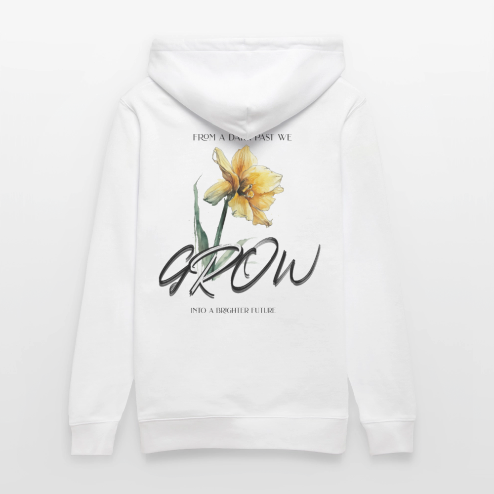 Unisex Bio Hoodie mit Blumenmotiv & „Grow“-Spruch | Nachhaltiger Kapuzenpullover - Weiß