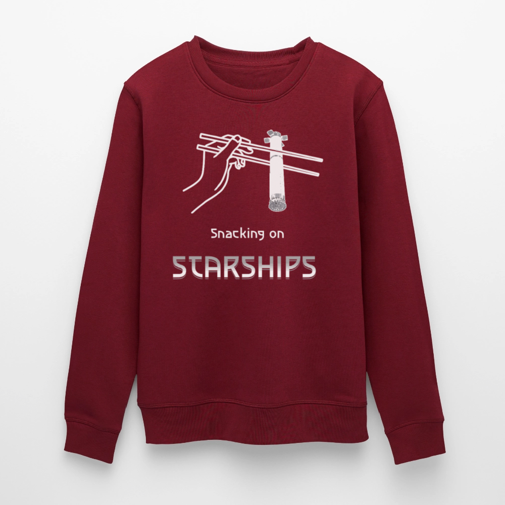 Starship Sweatshirt mit futuristischem Frontprint | „Snacking on Starships“ | 100% Bio-Baumwolle - Burgunderrot
