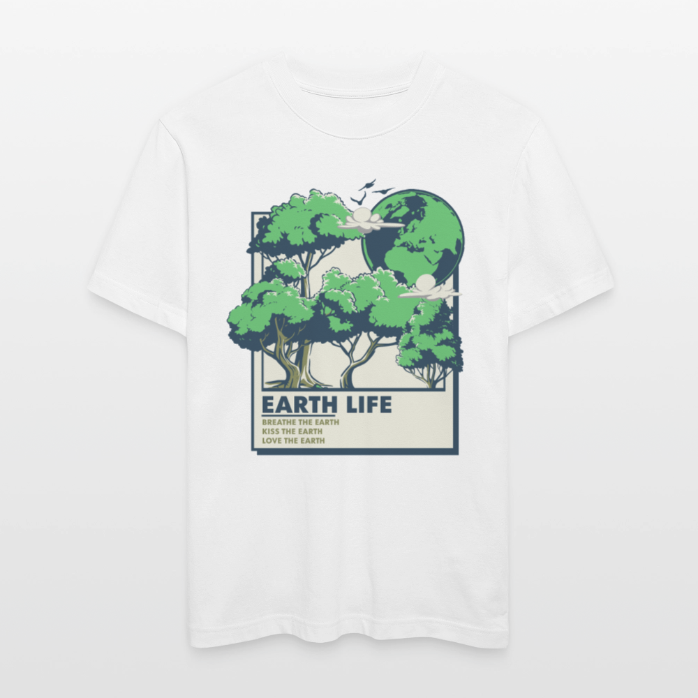 Unisex Organic Relaxed Fit T-Shirt „EARTH LIFE“ | Nachhaltiges T-Shirt mit Frontprint aus Bio-Baumwolle - Weiß