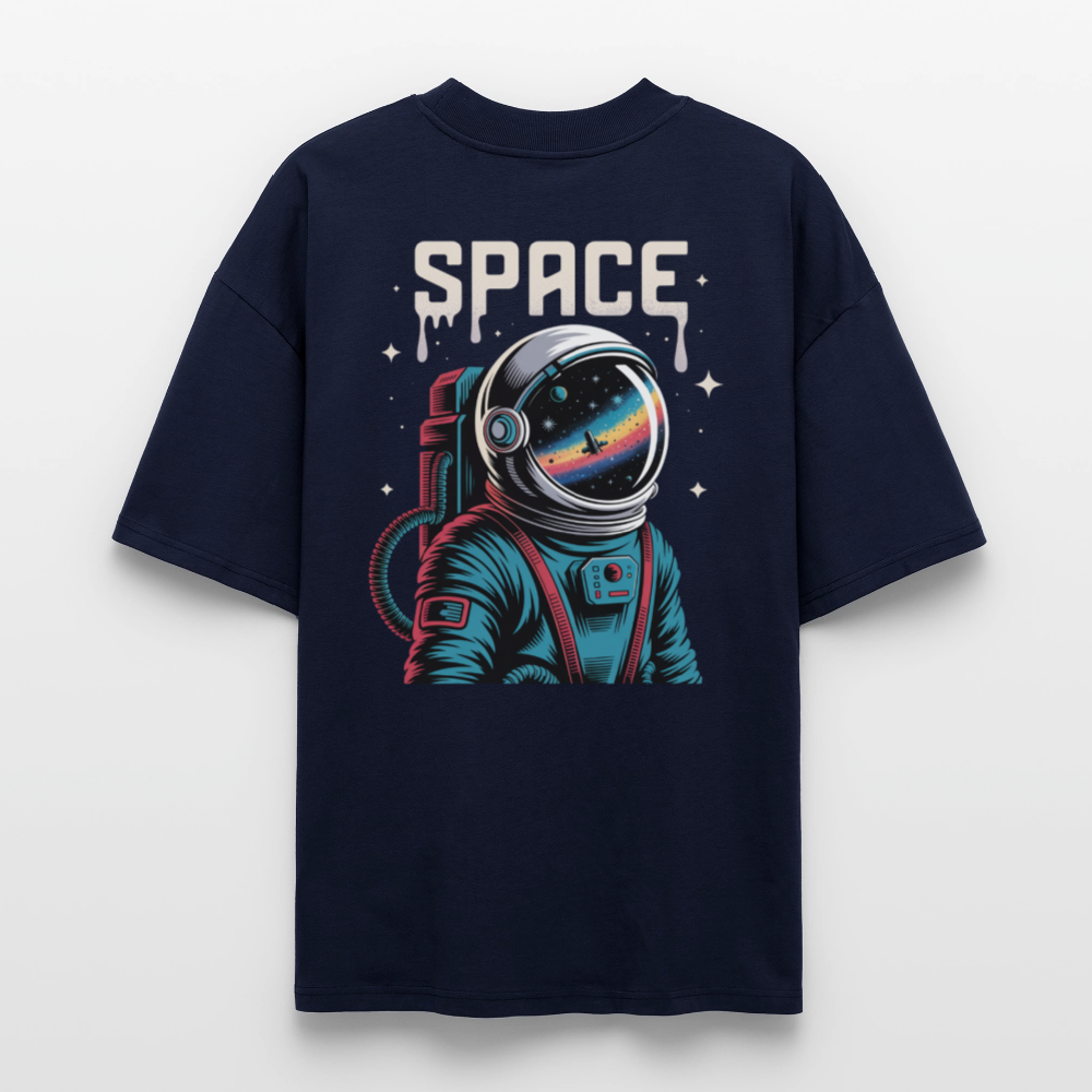 SPACE Astronaut Shirt – Retro Galaxy Print auf Bio Oversized Shirt (Unisex) - Navy