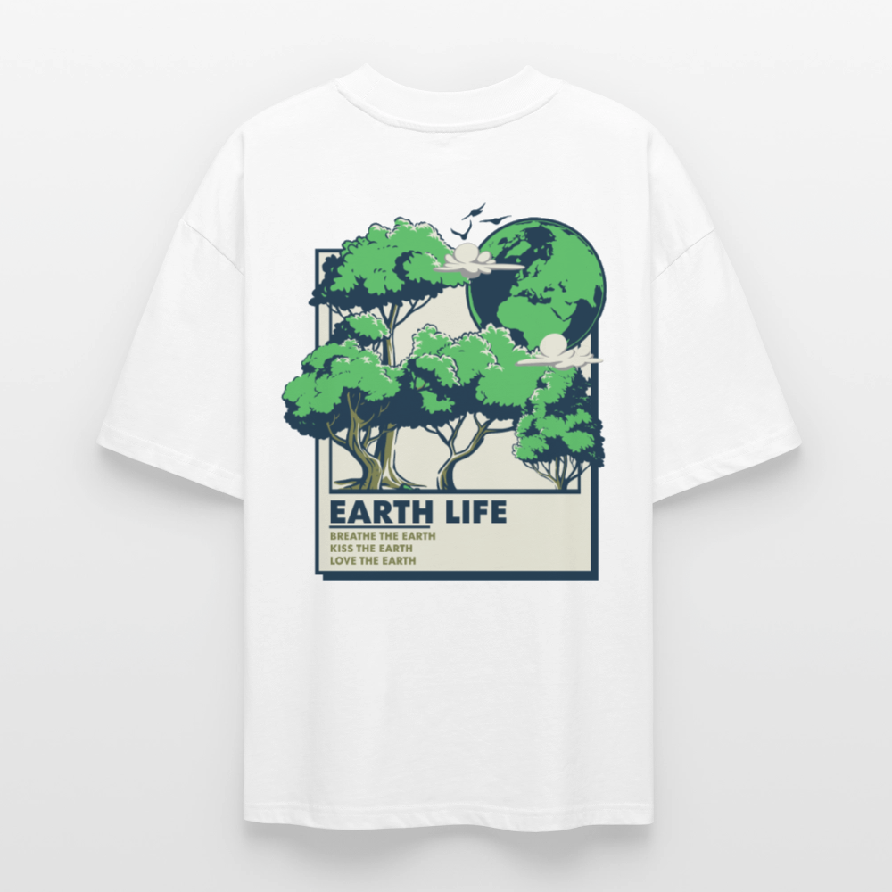 Unisex Organic Oversized Shirt „EARTH LIFE“ | Nachhaltiges Statement mit Rückendruck aus Bio-Baumwolle - Weiß